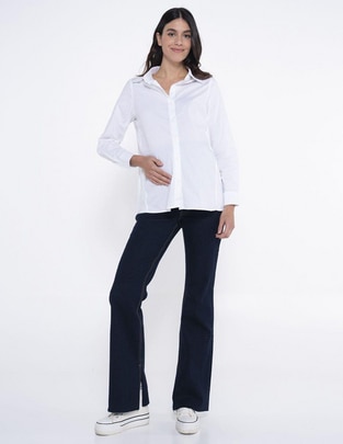 Jeans maternidad acampanado corte cintura alta