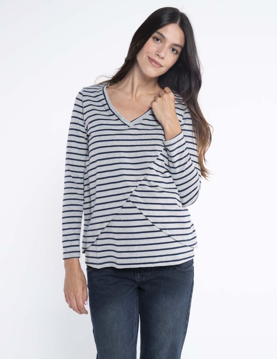 Playera maternidad manga larga cuello v 8