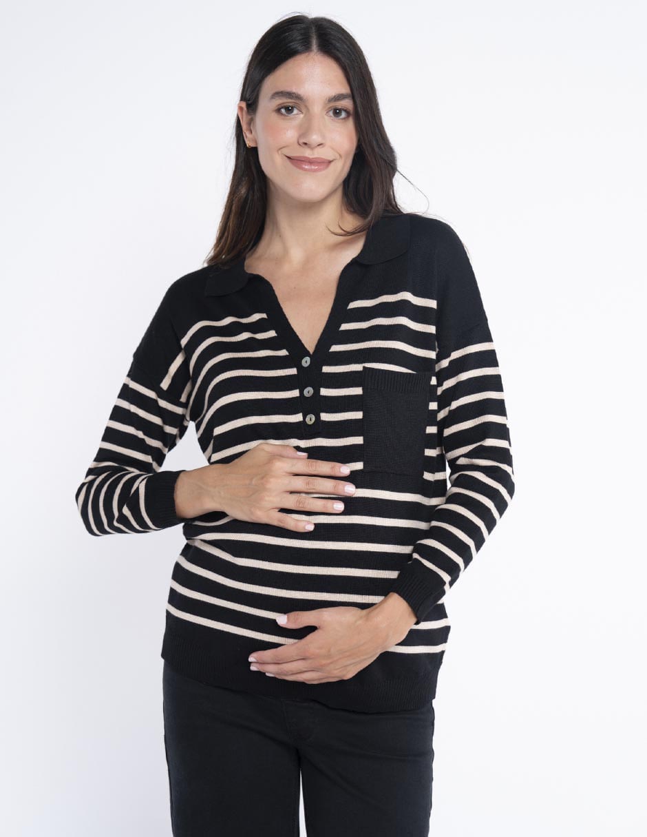 Suéter maternidad cuello camisero 8