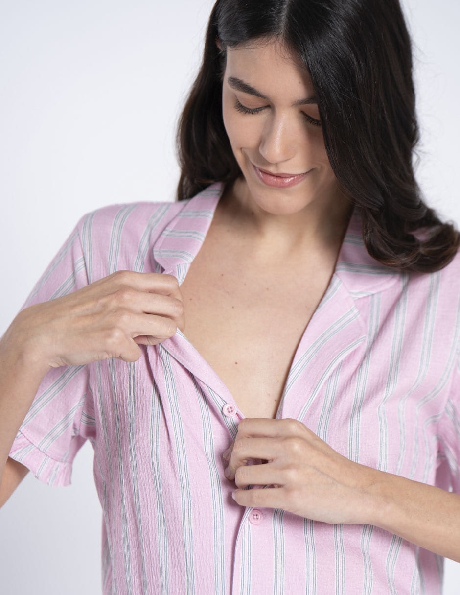 Playera pijama maternidad estampado a rayas 11