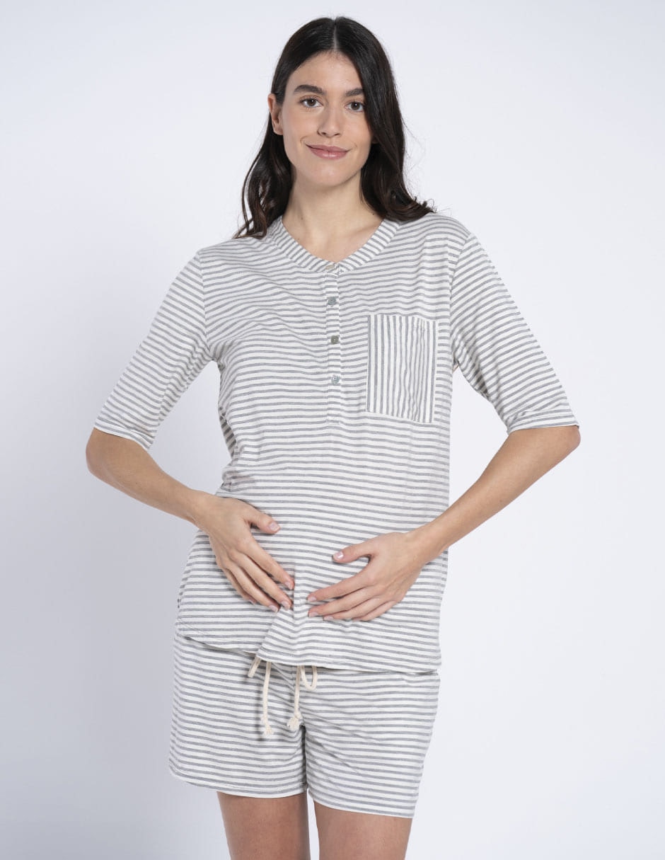 Playera maternidad manga al codo Oh Ma! cuello v