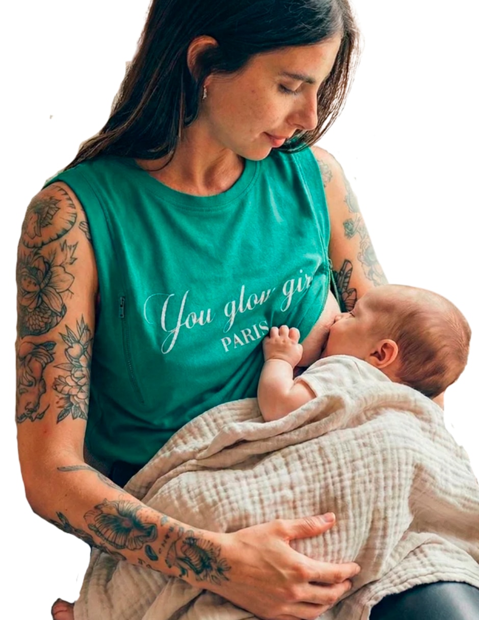 Playera maternidad sin manga Glow cuello redondo