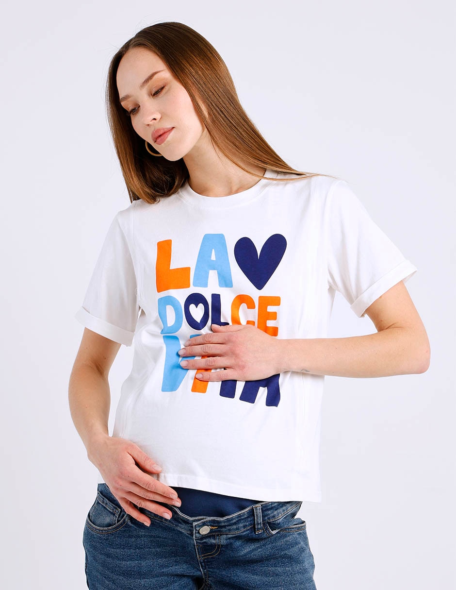Playera maternidad manga corta cuello redondo Playera maternidad manga corta cuello redondo