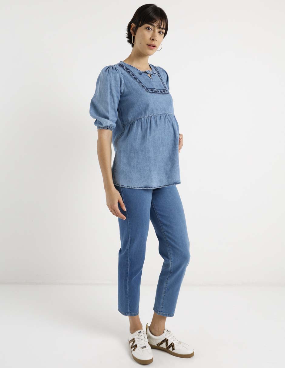 Jeans maternidad slim corte cintura alta 8