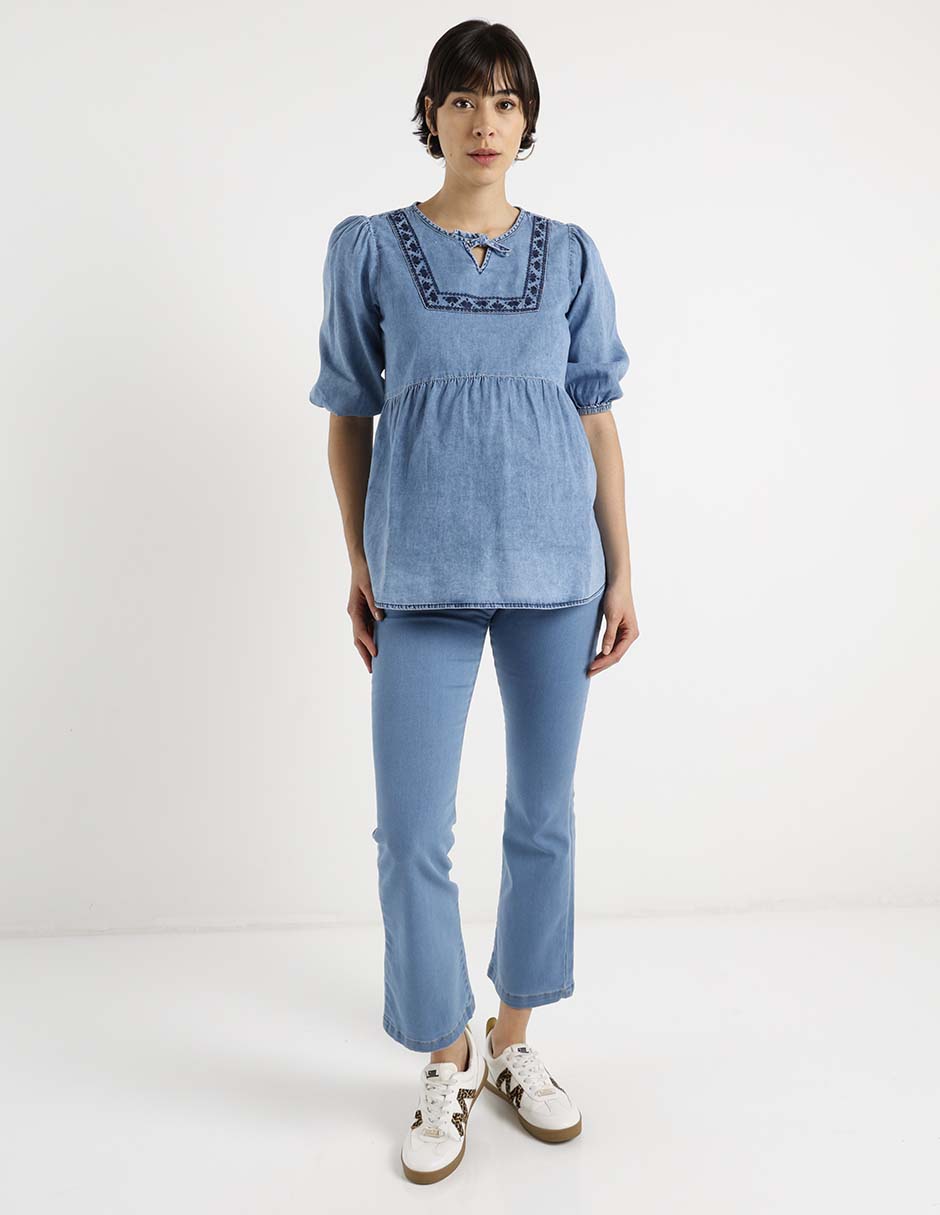 Jeans maternidad campana corte cintura 7