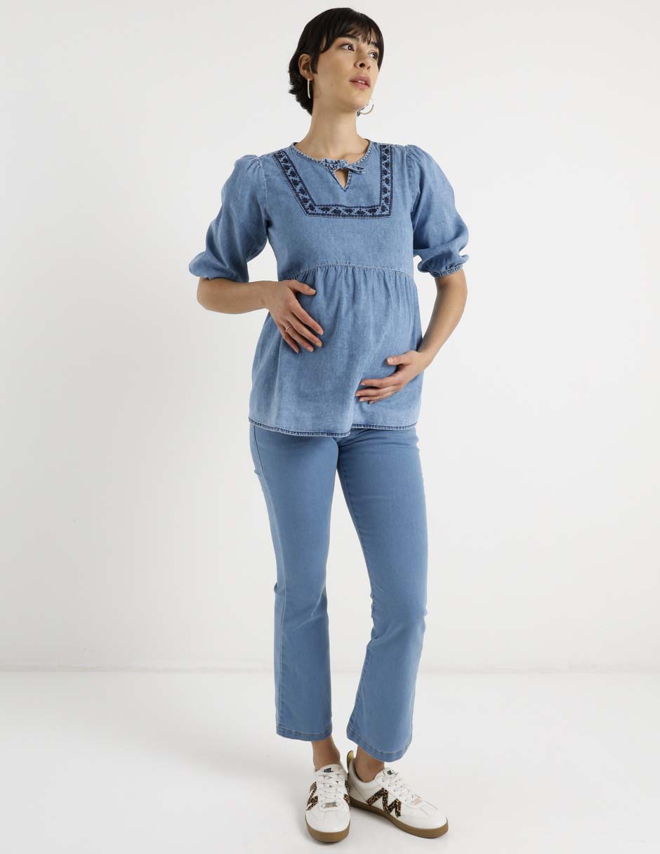 Jeans maternidad campana corte cintura 8