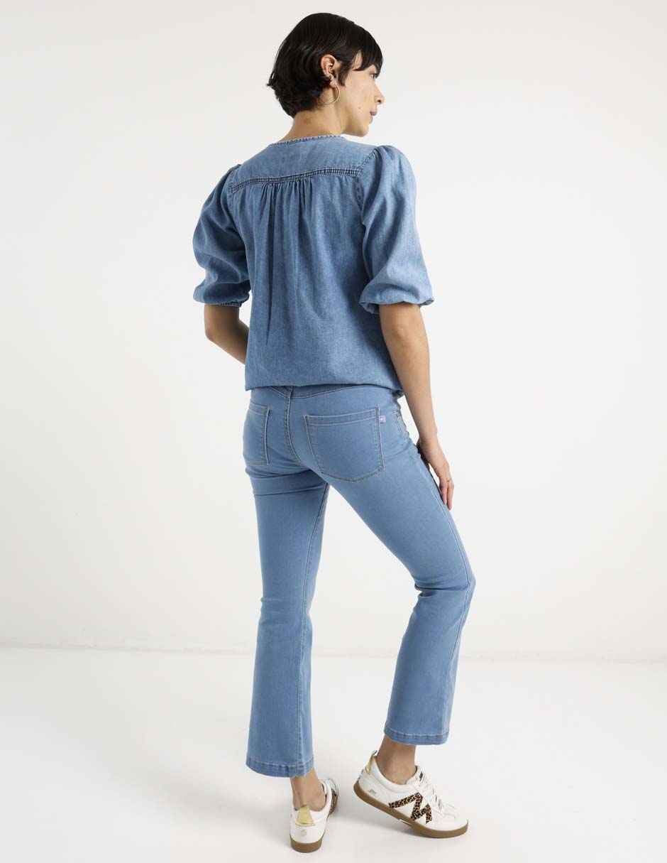 Jeans maternidad campana corte cintura 11