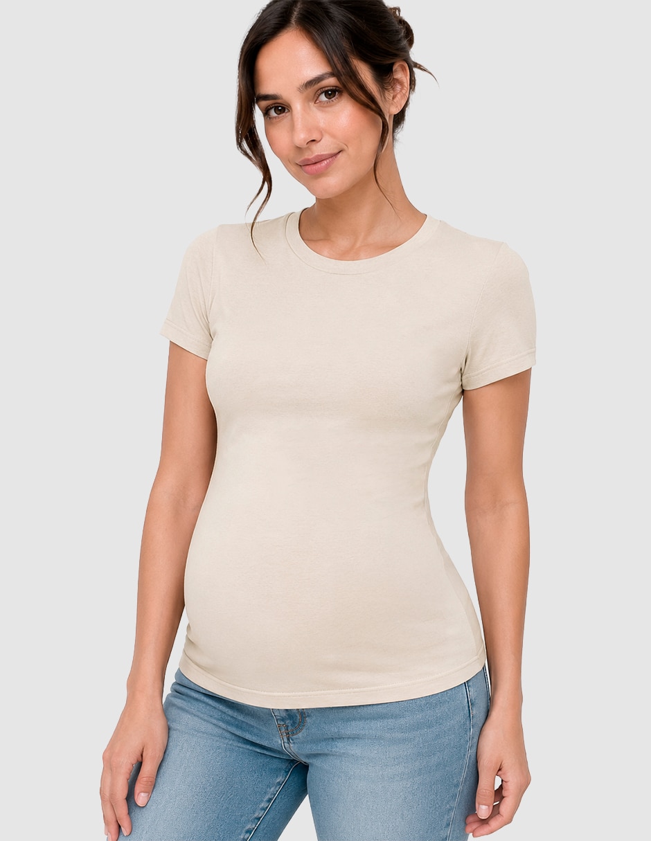Playera maternidad manga corta cuello redondo Playera maternidad manga corta cuello redondo